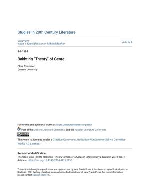 Bakhtin's "Theory" of Genre