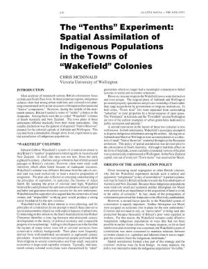 Spatial Assimilation of Indigenous Populations in the Towns of 66Wakefieldyycolonies