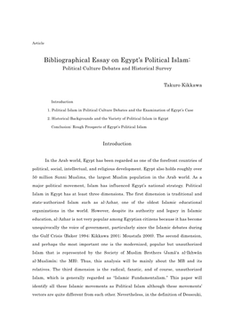 Bibliographical Essay on Egypt's Political Islam