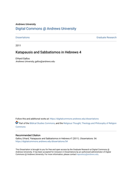 Katapausis and Sabbatismos in Hebrews 4