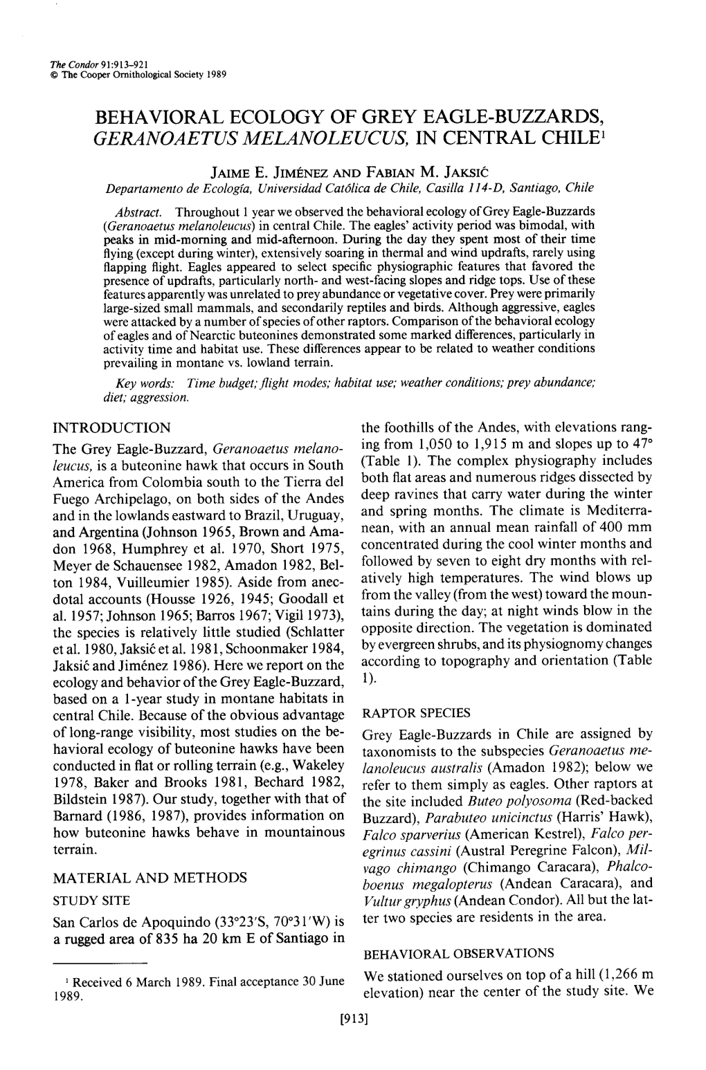 Behavioral Ecology of Grey Eagle-Buzzards, Geranoaetus