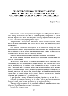 Mani Pulite” (“Clean Hands”) Investigation