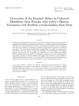 Correction of the Enzymic Defect in Cultured Fibroblasts from Patients with Fabry's Disease: Treatment with Purified A-Galactosidase from Ficin