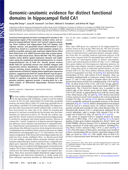 Genomic–Anatomic Evidence for Distinct Functional Domains in Hippocampal Field CA1