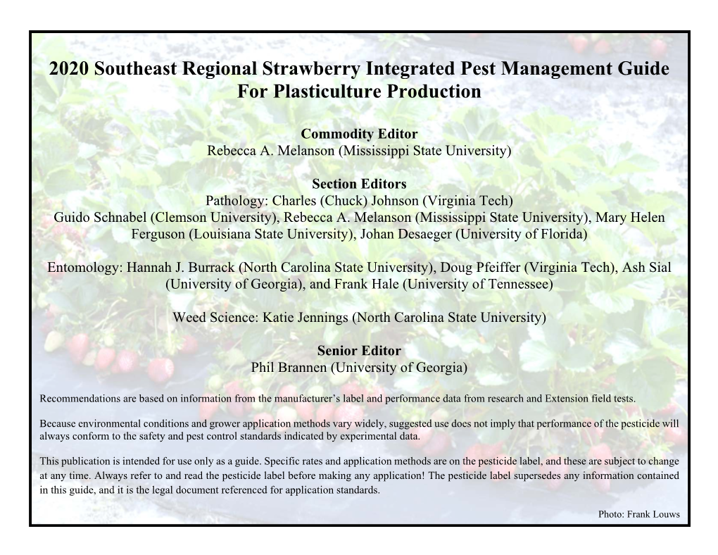 2020 Southeast Regional Strawberry Integrated Pest Management Guide for Plasticulture Production