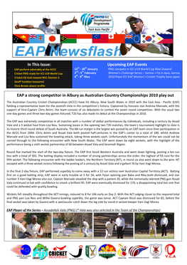 In This Issue: Upcoming EAP Events EAP a Strong Competitor in Albury As Australian Country Championships 2010 Play