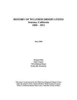 HISTORY of WEATHER OBSERVATIONS Sonoma, California 1850 – 1911