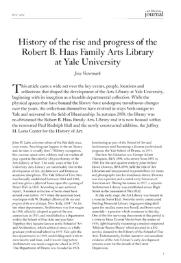 History of the Rise and Progress of the Robert B. Haas Family Arts Library at Yale University