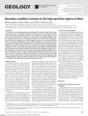 Boundary Condition Controls on the High-Sand-Flux Regions of Mars Matthew Chojnacki1, Maria E