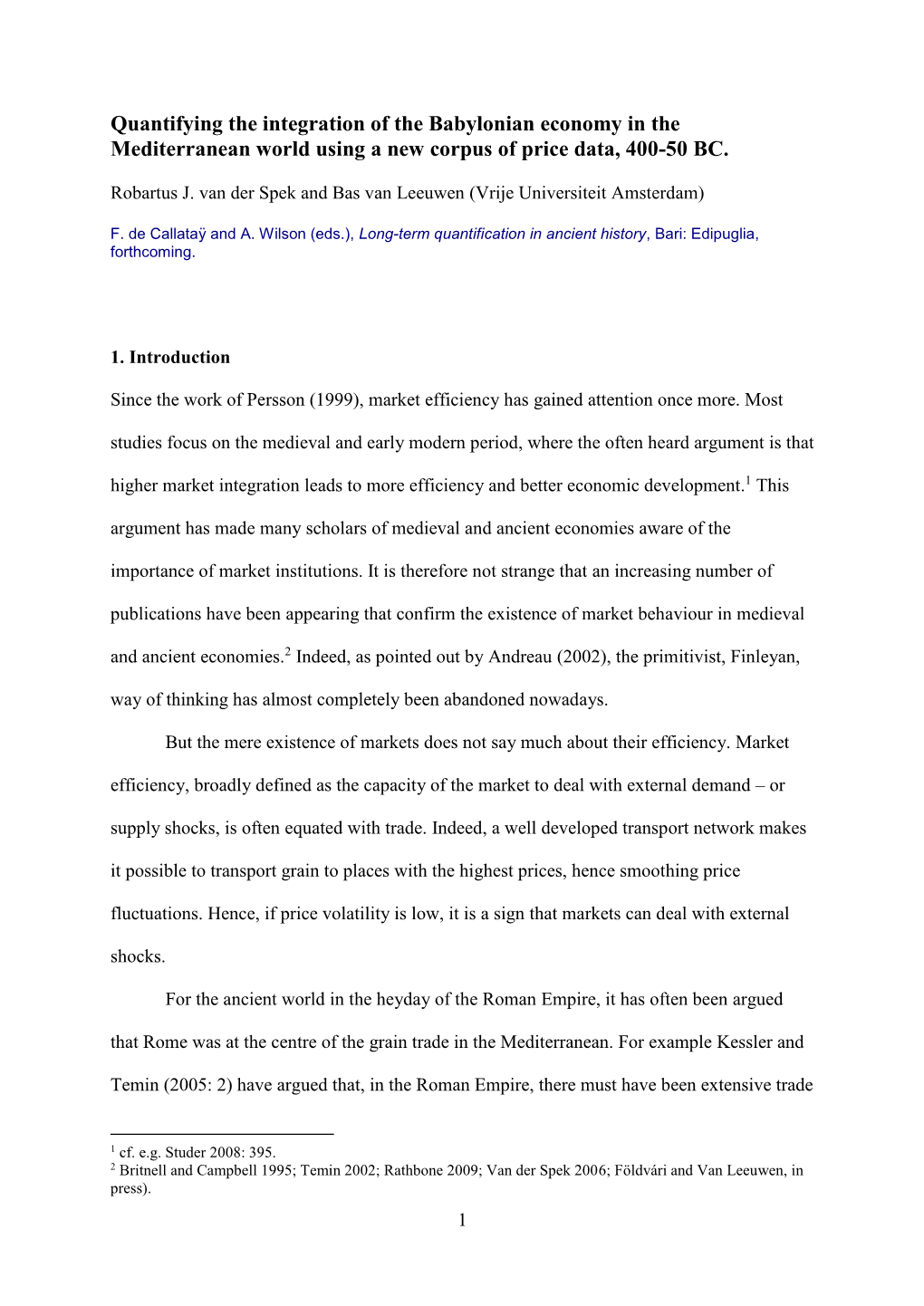 Quantifying the Integration of the Babylonian Economy in the Mediterranean World Using a New Corpus of Price Data, 400-50 BC