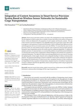 Integration of Context Awareness in Smart Service Provision System Based on Wireless Sensor Networks for Sustainable Cargo Transportation