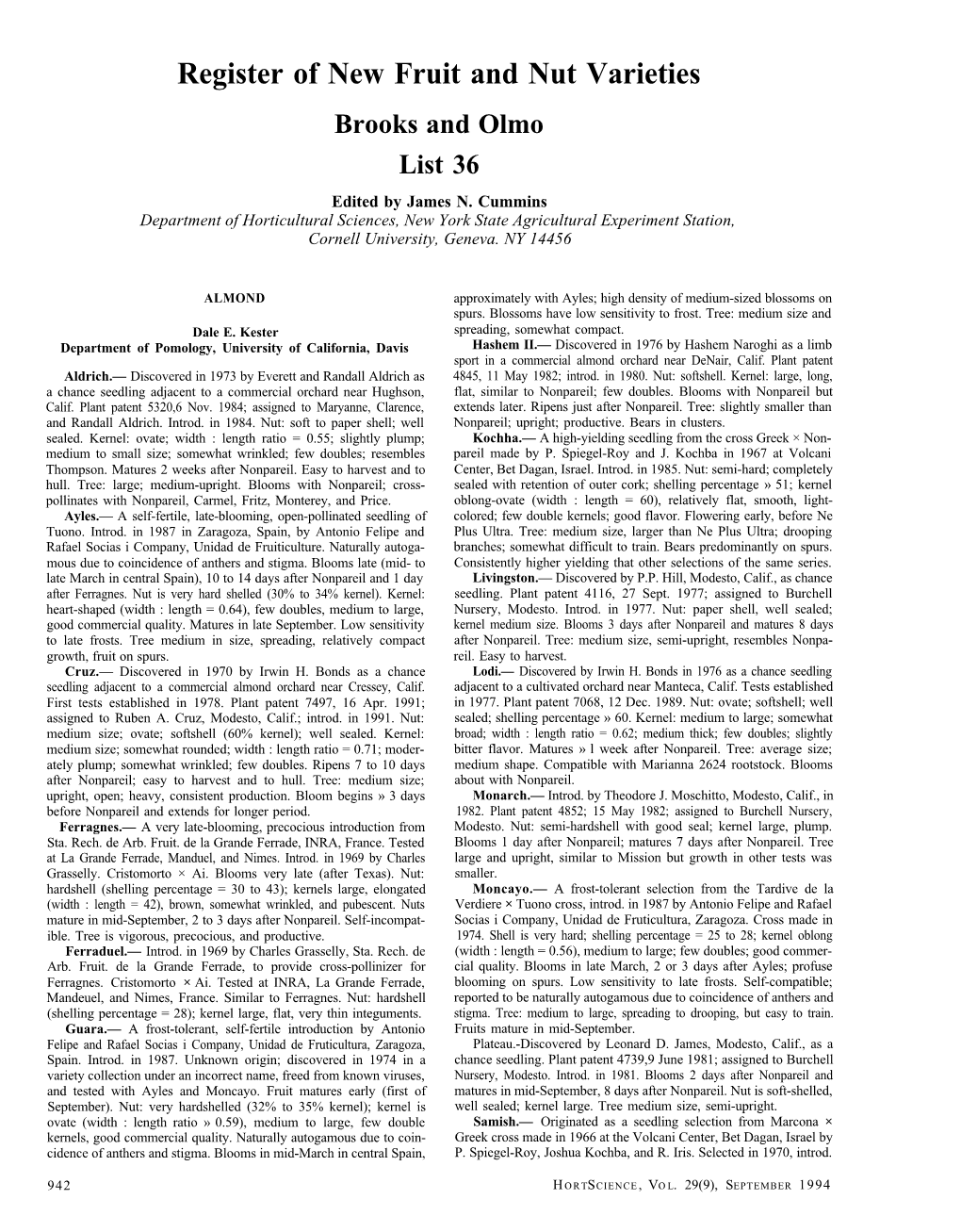 Register of New Fruit and Nut Varieties: Brooks and Olmo List 36