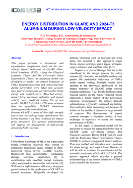 Energy Distribution in Glare and 2024-T3 Aluminium During Low-Velocity Impact