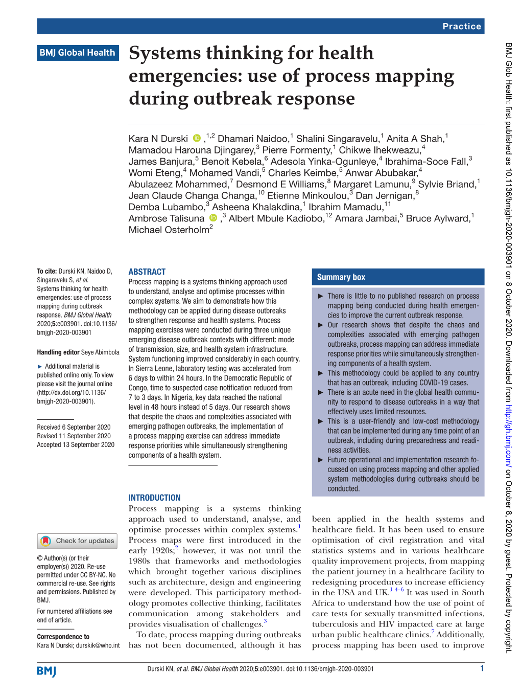 Use of Process Mapping During Outbreak Response