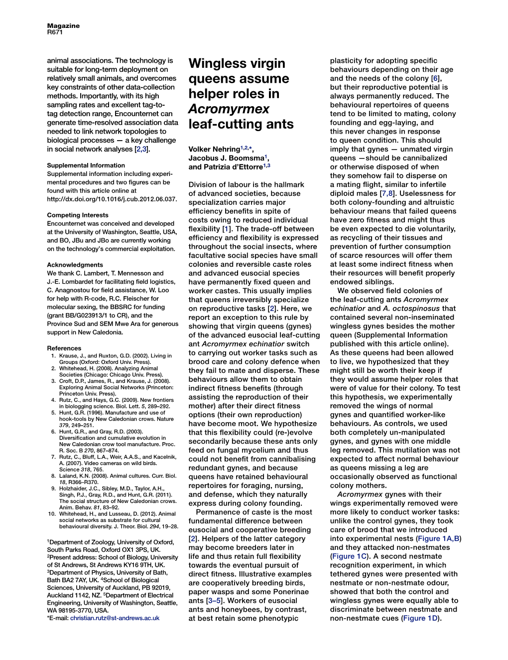 Wingless Virgin Queens Assume Helper Roles in Acromyrmex Leaf-Cutting Ants