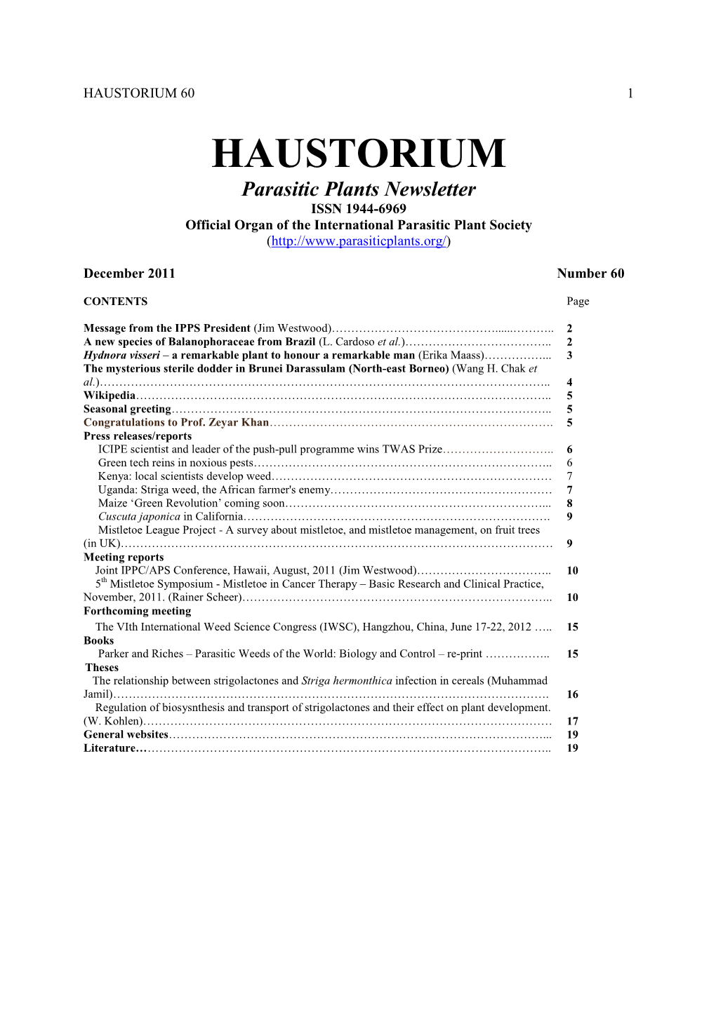 Haustorium #60, December 2011