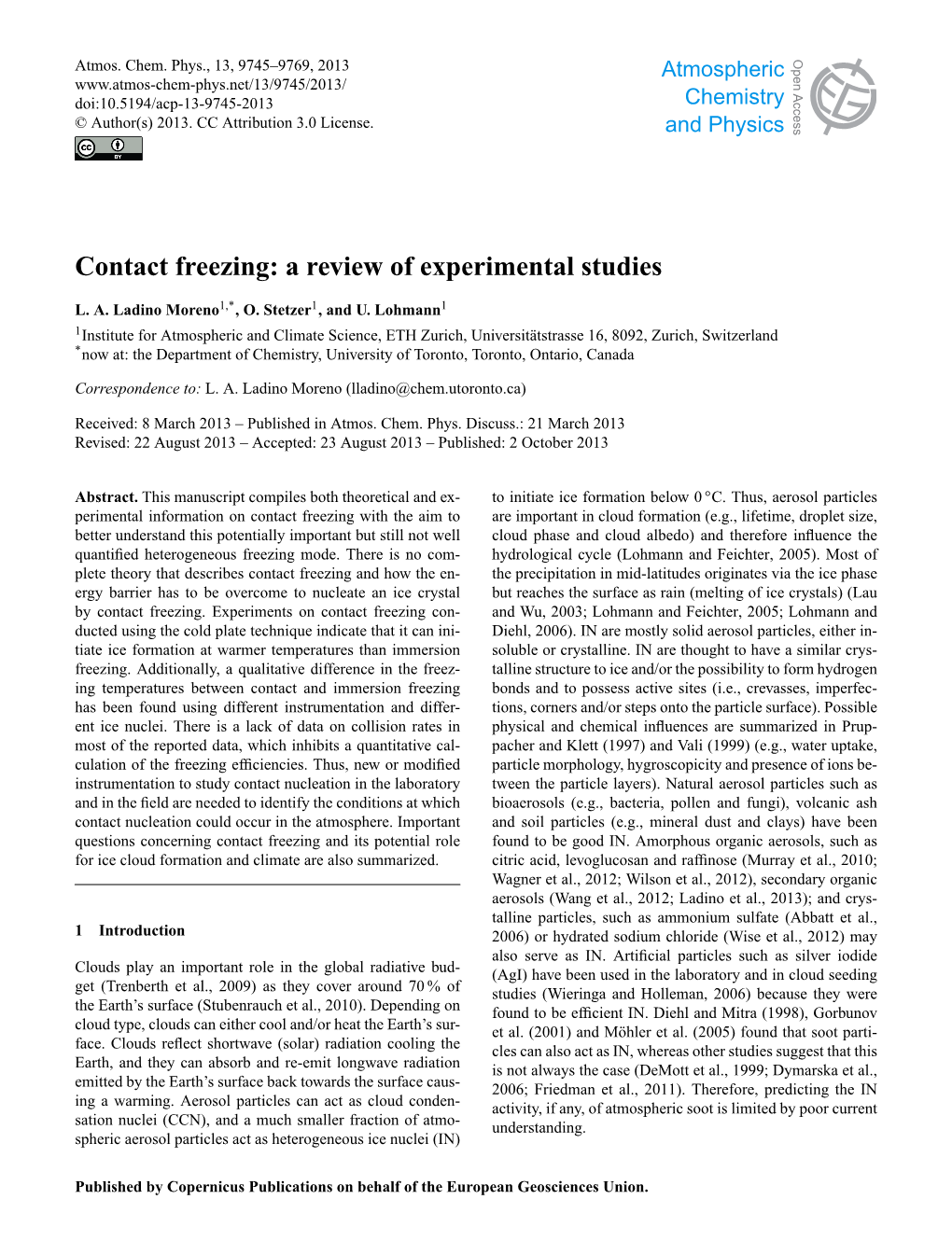 Contact Freezing: a Review of Experimental Studies