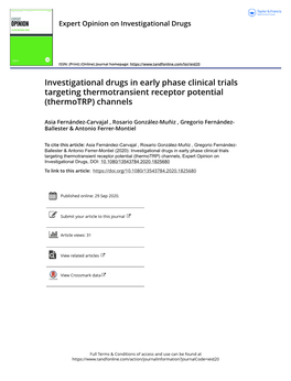 Investigational Drugs in Early Phase Clinical Trials Targeting Thermotransient Receptor Potential (Thermotrp) Channels