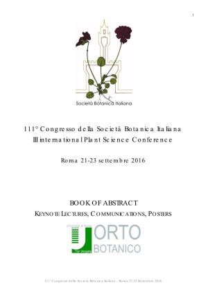 111° Congresso Della Società Botanica Italiana III International Plant Science Conference