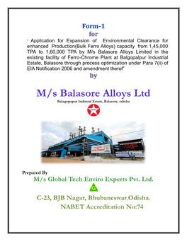 M/S Balasore Alloy M/S Balasore Alloys Ltd Ore Alloys