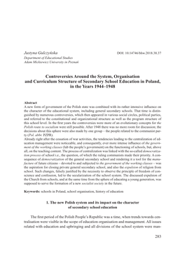 Controversies Around the System, Organisation and Curriculum Structure of Secondary School Education in Poland, in the Years 1944–1948