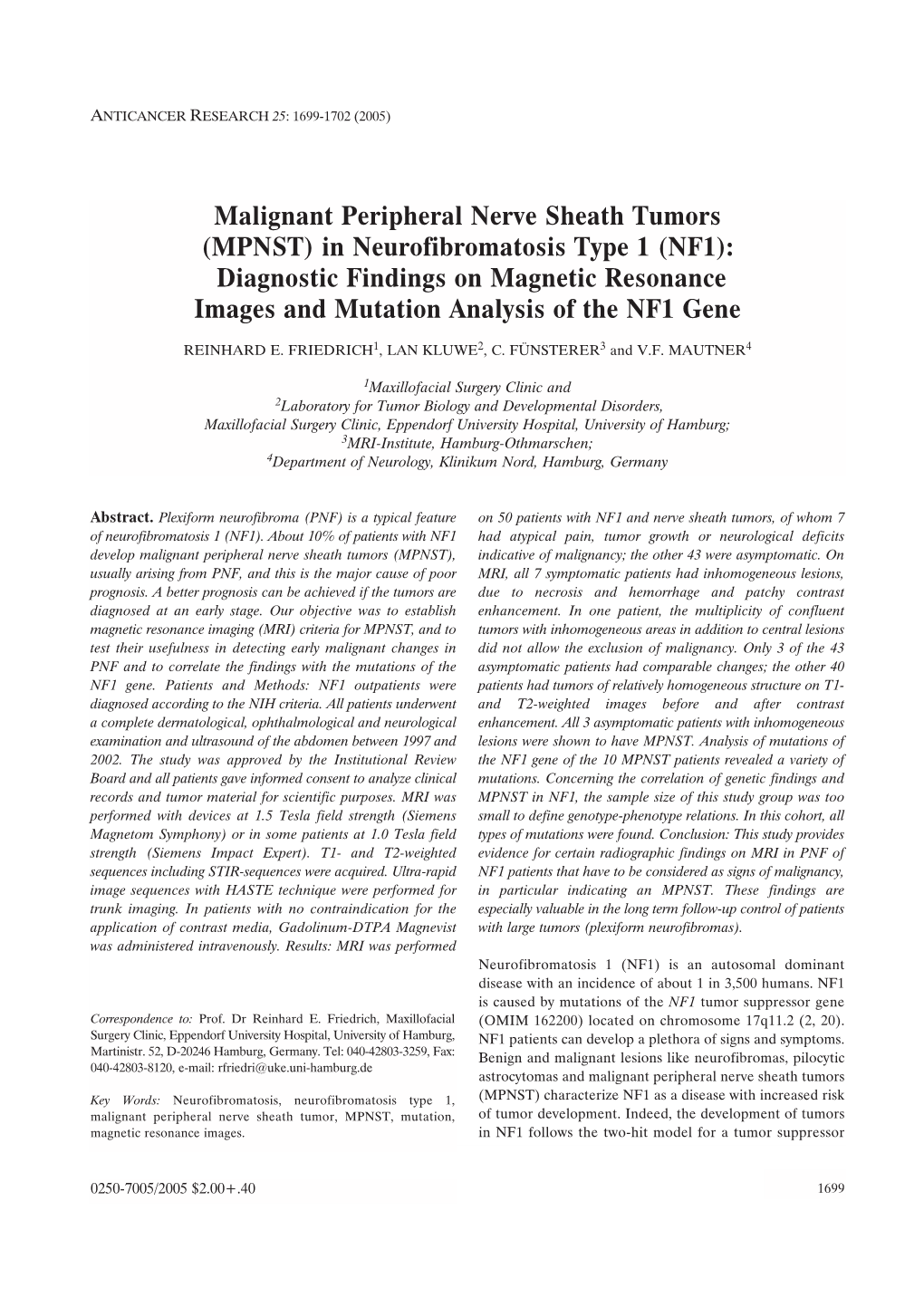 Malignant Peripheral Nerve Sheath Tumors