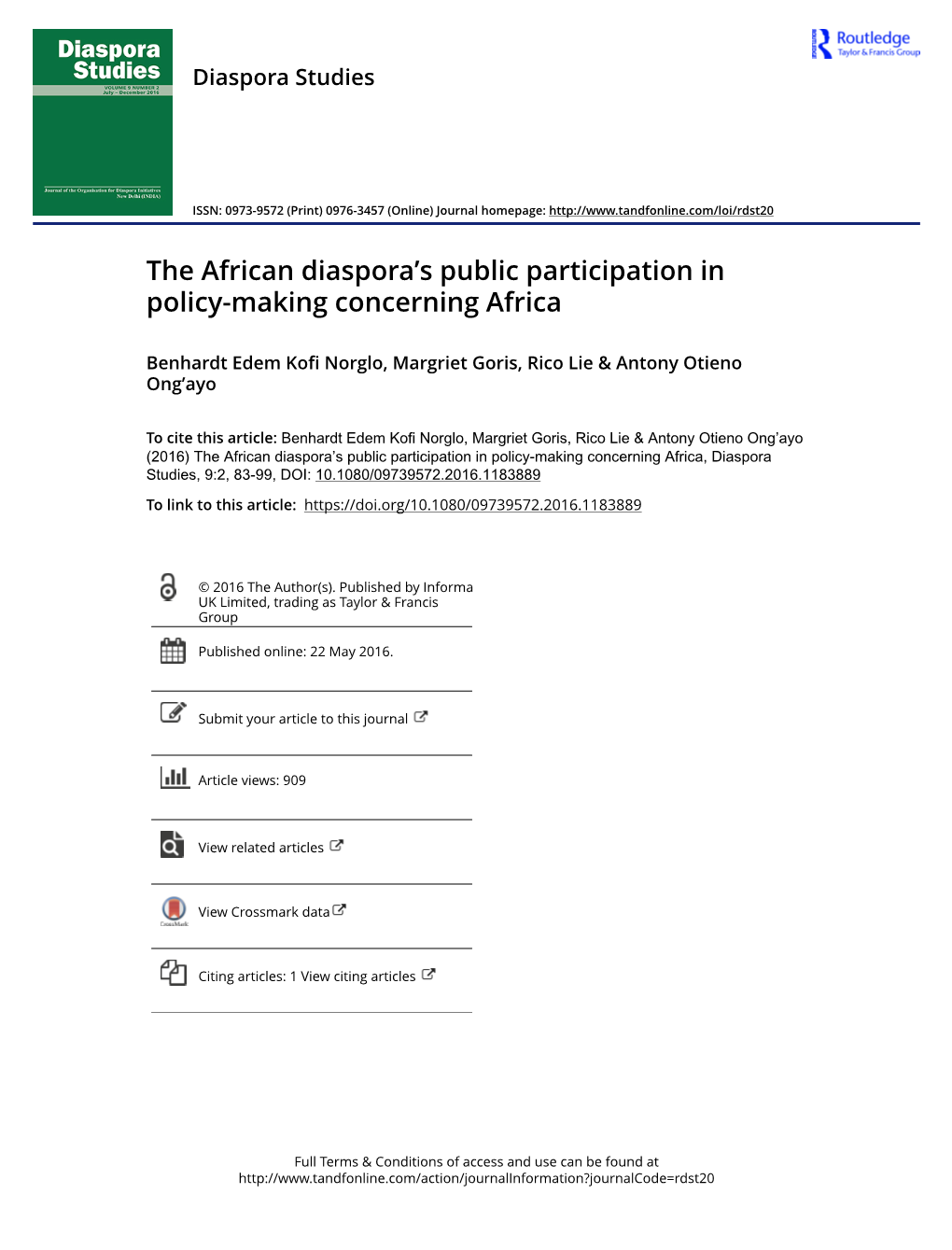 The African Diaspora's Public Participation in Policy-Making Concerning Africa