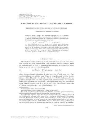 Solutions to Arithmetic Convolution Equations 1621