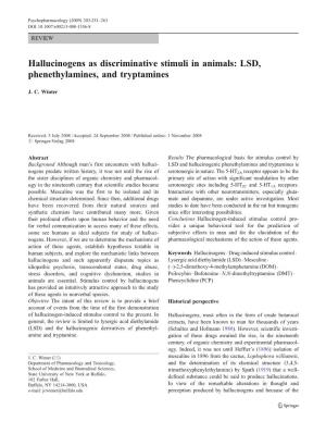 Hallucinogens As Discriminative Stimuli in Animals: LSD, Phenethylamines, and Tryptamines