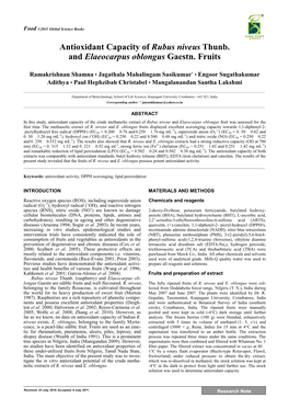 Antioxidant Capacity of Rubus Niveus Thunb. and Elaeocarpus Oblongus Gaestn