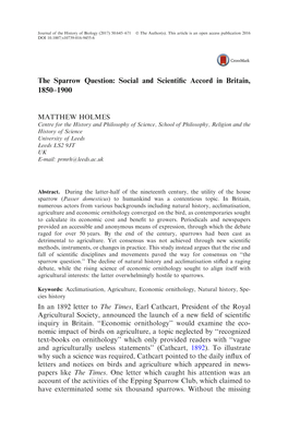 The Sparrow Question: Social and Scientific Accord in Britain, 1850–1900