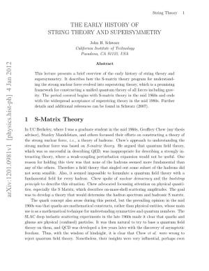 The Early History of String Theory and Supersymmetry