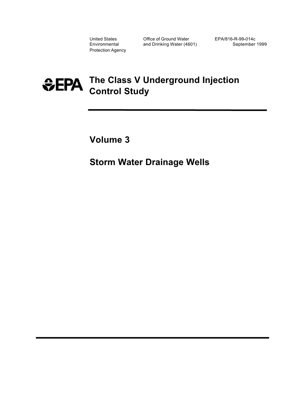 The Class V Underground Injection Control Study Volume 3 Storm