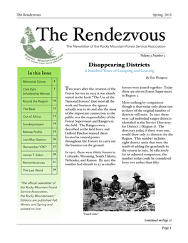 Spring 2015 the Rendezvous the Newsletter of the Rocky Mountain Forest Service Association