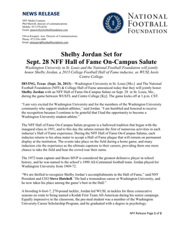 Shelby Jordan Set for Sept. 28 NFF Hall of Fame On-Campus Salute Washington University in St