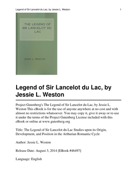 Legend of Sir Lancelot Du Lac, by Jessie L. Weston 1