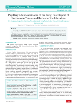 Papillary Adenocarcinoma of the Lung. Case Report of Uncommon Tumor