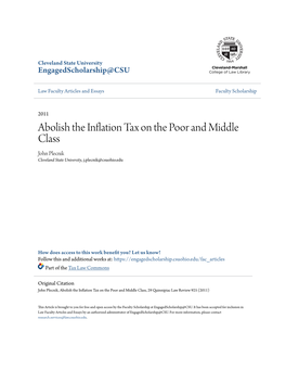 Abolish the Inflation Tax on the Poor and Middle Class John Plecnik Cleveland State University, J.Plecnik@Csuohio.Edu