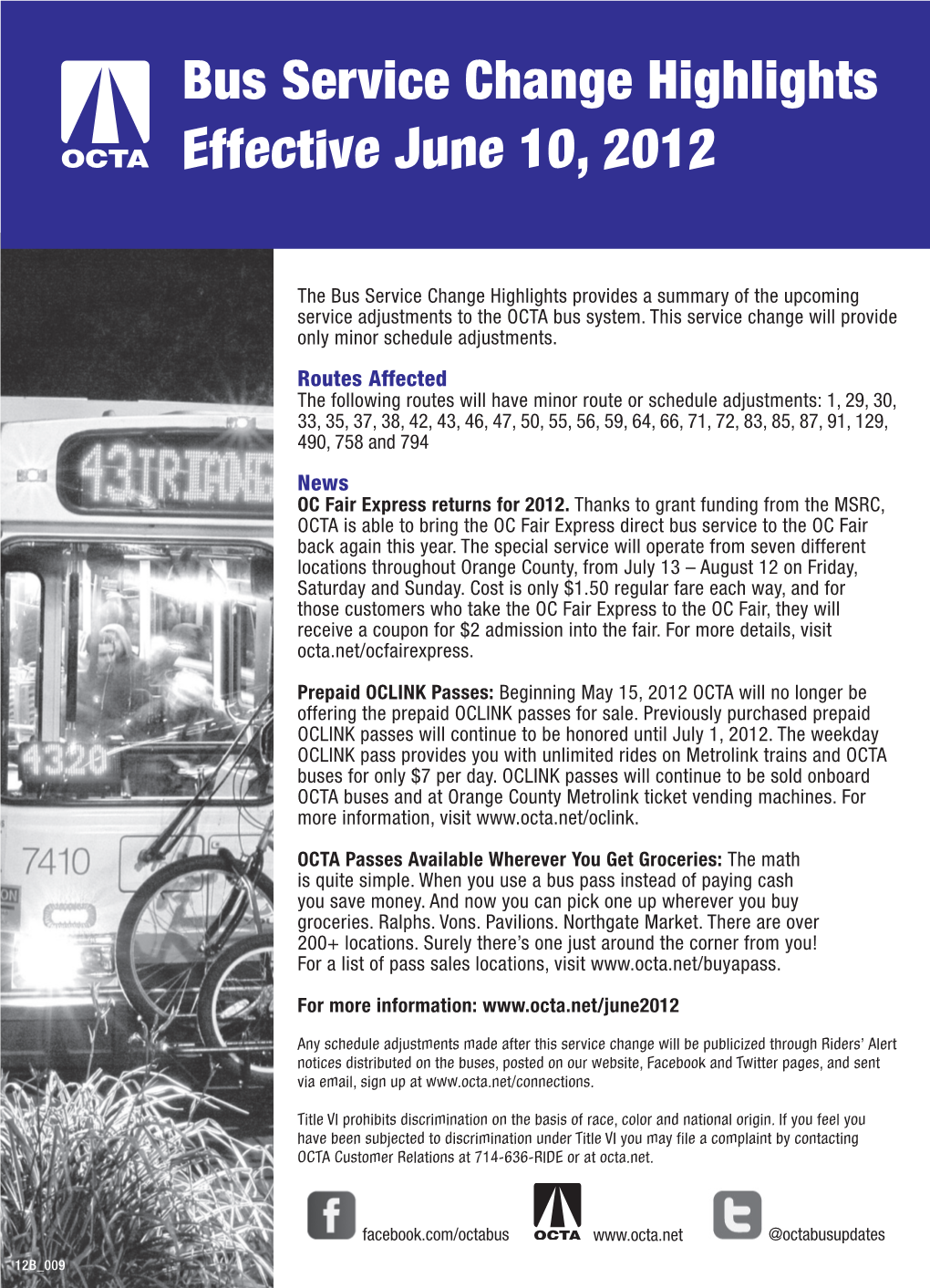 Bus Service Change Highlights Effective June 10, 2012