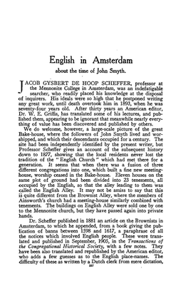 English in Amsterdam About the Time of John Smyth