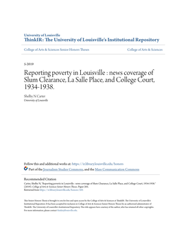 Reporting Poverty in Louisville : News Coverage of Slum Clearance, La Salle Place, and College Court, 1934-1938