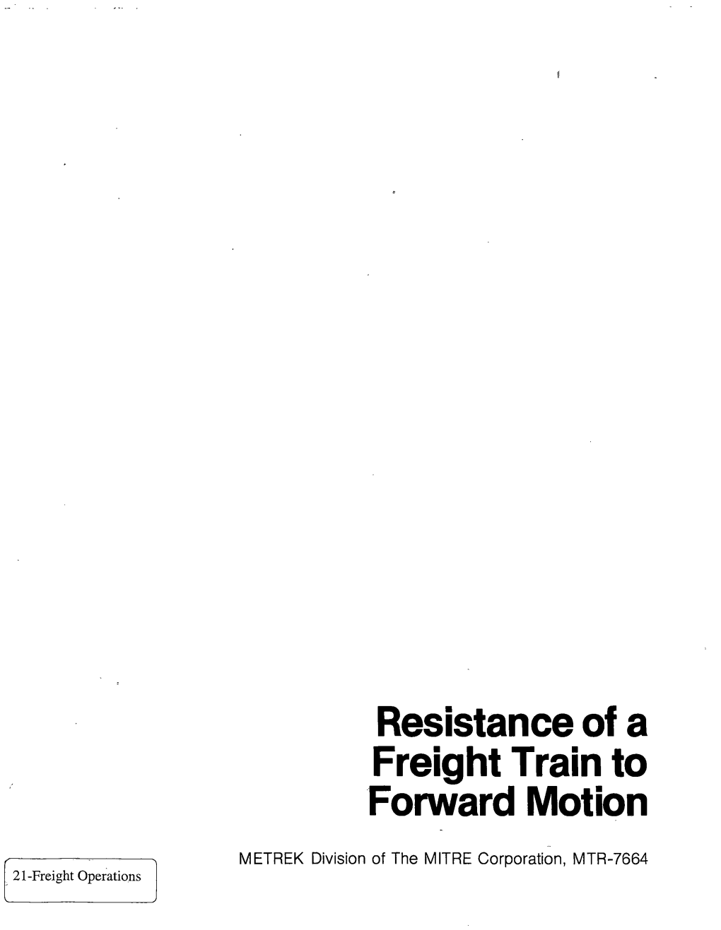 Resistance of a Freight Train to Forward Motion