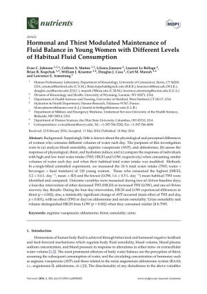 Hormonal and Thirst Modulated Maintenance of Fluid Balance in Young Women with Different Levels of Habitual Fluid Consumption