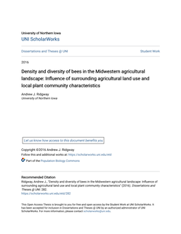 Density and Diversity of Bees in the Midwestern Agricultural Landscape: Influence of Surrounding Agricultural Land Use and Local Plant Community Characteristics