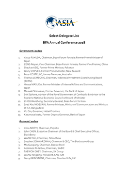 Select Delegate List BFA Annual Conference 2018
