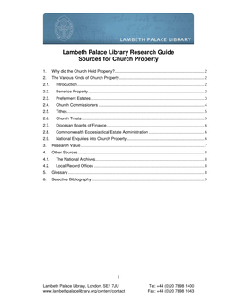 Lambeth Palace Library Research Guide Sources for Church Property