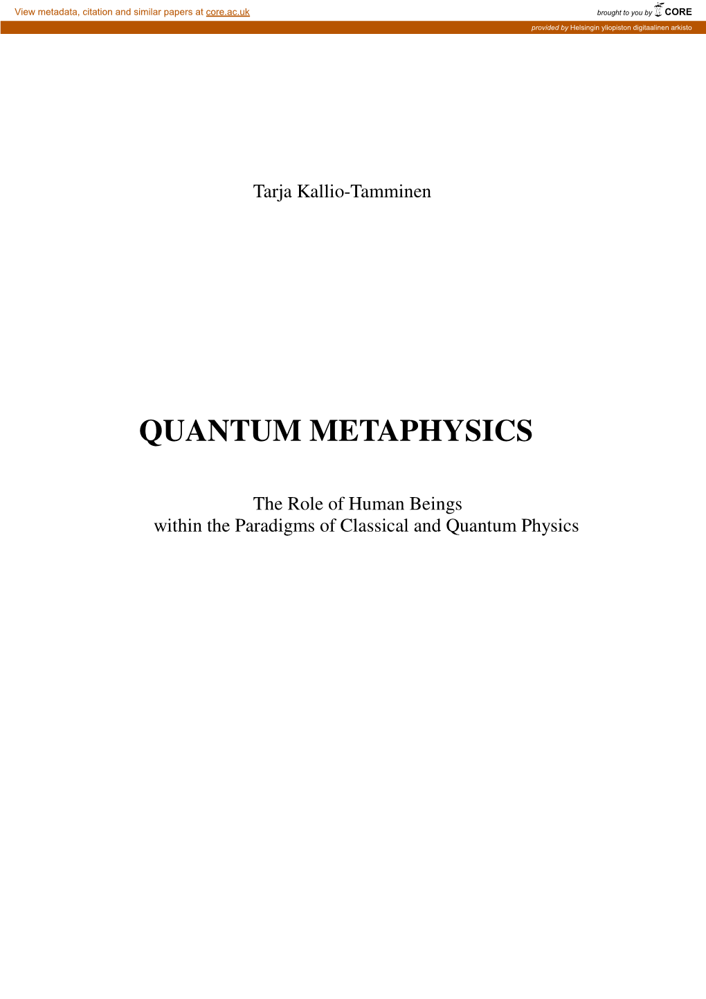 Quantum Metaphysics