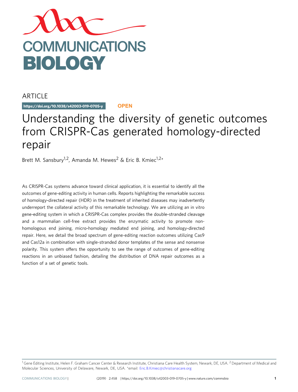 Understanding the Diversity of Genetic Outcomes from CRISPR-Cas Generated Homology-Directed Repair