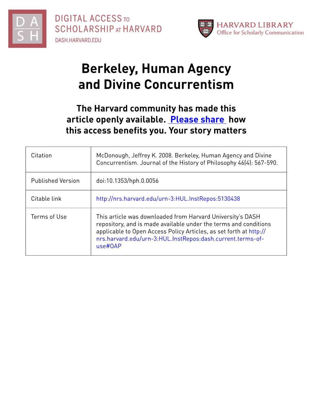 Berkeley, Human Agency and Divine Concurrentism