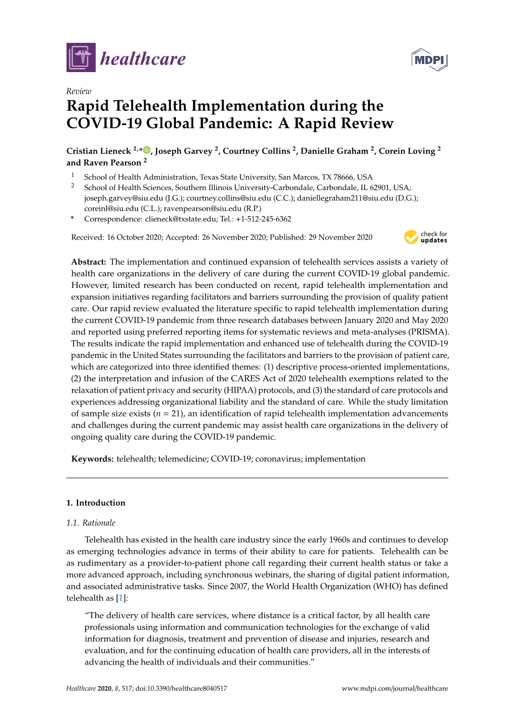 Rapid Telehealth Implementation During the COVID-19 Global Pandemic: a Rapid Review